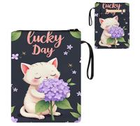 ETLKJVBL Water-Resistant Canvas Book Sleeve with Zipper & Front Pocket, Lucky Day Cat 800D Heavy Duty Book Protector for Hardcovers, Portable Pouch with Handle