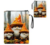 ETLKJVBL Water-Resistant Canvas Book Sleeve with Zipper & Front Pocket, Mushroom-Hatted Little Folk in Autumn 800D Heavy Duty Book Protector for Hardcovers, Portable Pouch with Handle