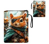 ETLKJVBL Water-Resistant Canvas Book Sleeve with Zipper & Front Pocket, Pirate Squirrel in Armor 800D Heavy Duty Book Protector for Hardcovers, Portable Pouch with Handle