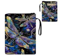 ETLKJVBL Water-Resistant Canvas Book Sleeve with Zipper & Front Pocket, Purple Dragonfly 800D Heavy Duty Book Protector for Hardcovers, Portable Pouch with Handle