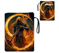 ETLKJVBL Water-Resistant Canvas Book Sleeve with Zipper & Front Pocket, Scythe of Skeleton is on Fire 800D Heavy Duty Book Protector for Hardcovers, Portable Pouch with Handle