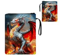 ETLKJVBL Water-Resistant Canvas Book Sleeve with Zipper & Front Pocket, Silver Dragon with Fiery Wings 800D Heavy Duty Book Protector for Hardcovers, Portable Pouch with Handle