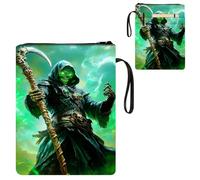 ETLKJVBL Water-Resistant Canvas Book Sleeve with Zipper & Front Pocket, Skeleton with Scythe in Green Mist 800D Heavy Duty Book Protector for Hardcovers, Portable Pouch with Handle
