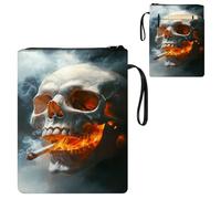 ETLKJVBL Water-Resistant Canvas Book Sleeve with Zipper & Front Pocket, Skull with Smoking Cigarette 800D Heavy Duty Book Protector for Hardcovers, Portable Pouch with Handle