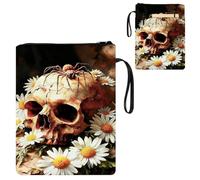 ETLKJVBL Water-Resistant Canvas Book Sleeve with Zipper & Front Pocket, Skull with Spider and Daisies 800D Heavy Duty Book Protector for Hardcovers, Portable Pouch with Handle