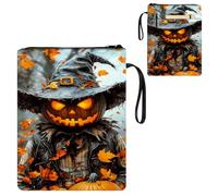 ETLKJVBL Water-Resistant Canvas Book Sleeve with Zipper & Front Pocket, Spooky Season Pumpkin Scarecrow 800D Heavy Duty Book Protector for Hardcovers, Portable Pouch with Handle
