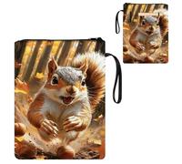 ETLKJVBL Water-Resistant Canvas Book Sleeve with Zipper & Front Pocket, Squirrel Chasing Hazelnuts in Autumn 800D Heavy Duty Book Protector for Hardcovers, Portable Pouch with Handle