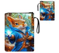 ETLKJVBL Water-Resistant Canvas Book Sleeve with Zipper & Front Pocket, Squirrel Mage Casting Spell in Forest 800D Heavy Duty Book Protector for Hardcovers, Portable Pouch with Handle