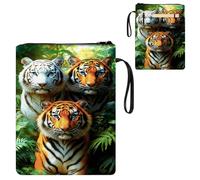 ETLKJVBL Water-Resistant Canvas Book Sleeve with Zipper & Front Pocket, Three Tigers in Jungle 800D Heavy Duty Book Protector for Hardcovers, Portable Pouch with Handle