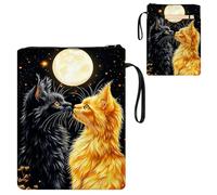 ETLKJVBL Water-Resistant Canvas Book Sleeve with Zipper & Front Pocket, Two Cats Under Full Moon 800D Heavy Duty Book Protector for Hardcovers, Portable Pouch with Handle