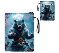 ETLKJVBL Water-Resistant Canvas Book Sleeve with Zipper & Front Pocket, Werewolf Fighting Zombies 800D Heavy Duty Book Protector for Hardcovers, Portable Pouch with Handle