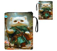 ETLKJVBL Water-Resistant Canvas Book Sleeve with Zipper & Front Pocket, White Cat Mage with Staff in Forest 800D Heavy Duty Book Protector for Hardcovers, Portable Pouch with Handle