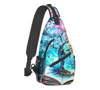 ETLKJVBL Water-Resistant Sling Chest Bag for Women & Men, Large Capacity Crossbody Bag with 50" Adjustable Strap for Travel-3, Colorful Tree Growing Book, Large: 19.7" × 9.5" × 3.5", Art Deco