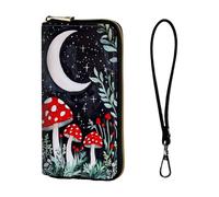 ETLKJVBL Wrist Wallets for Women, Lightweight RFID Blocking Multi-Functional Secure Wrist Purse for Travel, Daily Use-14, Mushrooms in the Moonlight, Art Deco