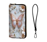 ETLKJVBL Wrist Wallets for Women, Lightweight RFID Blocking Multi-Functional Secure Wrist Purse for Travel, Daily Use-18, Elegant Pink Butterfly with Pearls, Art Deco