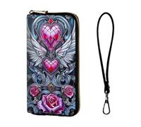 ETLKJVBL Wrist Wallets for Women, Lightweight RFID Blocking Multi-Functional Secure Wrist Purse for Travel, Daily Use-6, Hearts Pink Roses Angel Wings, Art Deco
