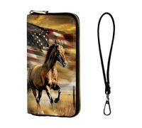 ETLKJVBL Wrist Wallets for Women, Lightweight RFID Blocking Multi-Functional Secure Wrist Purse for Travel, Daily Use-7, Horse American Flag, Art Deco