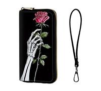 ETLKJVBL Wrist Wallets for Women, Lightweight RFID Blocking Multi-Functional Secure Wrist Purse for Travel, Daily Use-8, Skeletal Hand Hold Rose