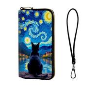 ETLKJVBL Wrist Wallets for Women, Lightweight RFID Blocking Multi-Functional Secure Wrist Purse for Travel, Daily Use-18, Black Cat Under Starry Night Sky, Art Deco