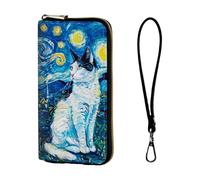 ETLKJVBL Wrist Wallets for Women, Lightweight RFID Blocking Multi-Functional Secure Wrist Purse for Travel, Daily Use-10, Starry Night Cat, Art Deco