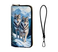 ETLKJVBL Wrist Wallets for Women, Lightweight RFID Blocking Multi-Functional Secure Wrist Purse for Travel, Daily Use-19, Two Wolves in Snowy Mountains, Art Deco