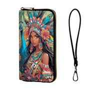 ETLKJVBL Wrist Wallets for Women, Lightweight RFID Blocking Multi-Functional Secure Wrist Purse for Travel, Daily Use-7, Beautiful Indigenous Women, Art Deco