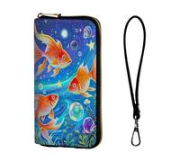 ETLKJVBL Wrist Wallets for Women, Lightweight RFID Blocking Multi-Functional Secure Wrist Purse for Travel, Daily Use-19, Goldfish in Starry Night Sky, Art Deco