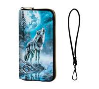 ETLKJVBL Wrist Wallets for Women, Lightweight RFID Blocking Multi-Functional Secure Wrist Purse for Travel, Daily Use-14, Wolf Howling at the Moon, Art Deco