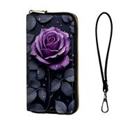 ETLKJVBL Wrist Wallets for Women, Lightweight RFID Blocking Multi-Functional Secure Wrist Purse for Travel, Daily Use-17, Purple Rose with Dew, Art Deco