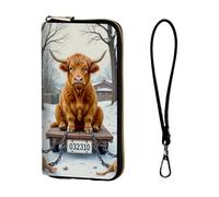 ETLKJVBL Wrist Wallets for Women, Lightweight RFID Blocking Multi-Functional Secure Wrist Purse for Travel, Daily Use-18, Highland Cow on Snowy Cart, Art Deco