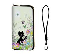 ETLKJVBL Wrist Wallets for Women, Lightweight RFID Blocking Multi-Functional Secure Wrist Purse for Travel, Daily Use-14, Cute Black Cat in the Garden, Art Deco