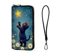 ETLKJVBL Wrist Wallets for Women, Lightweight RFID Blocking Multi-Functional Secure Wrist Purse for Travel, Daily Use-18, Black Cat Reaching for Star, Art Deco