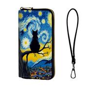 ETLKJVBL Wrist Wallets for Women, Lightweight RFID Blocking Multi-Functional Secure Wrist Purse for Travel, Daily Use-19, Cat Silhouette Under Starry Sky, Art Deco