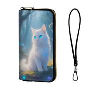 ETLKJVBL Wrist Wallets for Women, Lightweight RFID Blocking Multi-Functional Secure Wrist Purse for Travel, Daily Use-20, White Cat in Enchanted Forest, Art Deco
