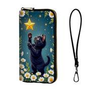 ETLKJVBL Wrist Wallets for Women, Lightweight RFID Blocking Multi-Functional Secure Wrist Purse for Travel, Daily Use-19, Black Kitten Reaching for Star, Art Deco