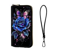 ETLKJVBL Wrist Wallets for Women, Lightweight RFID Blocking Multi-Functional Secure Wrist Purse for Travel, Daily Use-7, Blue Rose Butterfly, Art Deco