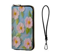 ETLKJVBL Wrist Wallets for Women, Lightweight RFID Blocking Multi-Functional Secure Wrist Purse for Travel, Daily Use-19, Pink Flowers on Blue Background, Art Deco