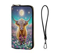 ETLKJVBL Wrist Wallets for Women, Lightweight RFID Blocking Multi-Functional Secure Wrist Purse for Travel, Daily Use-20, Highland Cow in Moonlit Flower Meadow, Art Deco