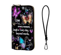 ETLKJVBL Wrist Wallets for Women, Lightweight RFID Blocking Multi-Functional Secure Wrist Purse for Travel, Daily Use-13, Butterfly Live Every Moment, Art Deco