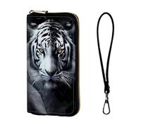 ETLKJVBL Wrist Wallets for Women, Lightweight RFID Blocking Multi-Functional Secure Wrist Purse for Travel, Daily Use-7, Black and White Tiger, Art Deco