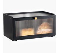 ETMI Black Bread Box for Kitchen Countertop-Large Modern bamboo Bread box with Window Bread Storage Container