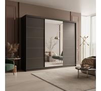 Etna 250 Large Sliding Door Wardrobe With Mirror For Contemporary Homes Black