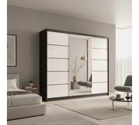 Etna 250 Large Sliding Door Wardrobe With Mirror For Contemporary Homes Black+White