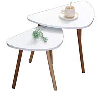 ETNIC ART Set of 2 white coffee tables in scandinavian style nesting tables MDF wood 60x40xH45cm and 46x30xH41cm minimalist plants support bedside tables MDF wood
