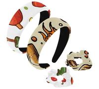 etoenbrc 2 Pack Polyester Wide Headbands and Scrunchie for Women, Cartoon Barbecue Headbands Hair Band Fashion Non-Slip Hair Hoop for Girls Women Hair Accessories