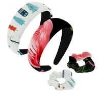 etoenbrc 2 Pack Polyester Wide Headbands and Scrunchie for Women, Flamingo Rainforest Headbands Hair Band Fashion Non-Slip Hair Hoop for Girls Women Hair Accessories