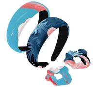etoenbrc 2 Pack Polyester Wide Headbands and Scrunchie for Women, Flamingo Rainforest Pattern Headbands Hair Band Fashion Non-Slip Hair Hoop for Girls Women Hair Accessories