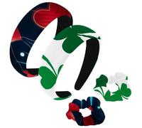 etoenbrc 2 Pack Polyester Wide Headbands and Scrunchie for Women, Lucky Clover Leaves Pattern Headbands Hair Band Fashion Non-Slip Hair Hoop for Girls Women Hair Accessories