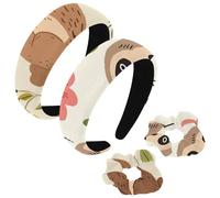 etoenbrc 2 Pack Polyester Wide Headbands and Scrunchie for Women, Pink Flowers Sloth Headbands Hair Band Fashion Non-Slip Hair Hoop for Girls Women Hair Accessories