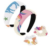 etoenbrc 2 Pack Polyester Wide Headbands and Scrunchie for Women, Star and Pink Unicorn Headbands Hair Band Fashion Non-Slip Hair Hoop for Girls Women Hair Accessories